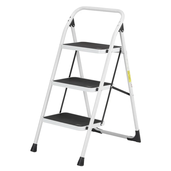 Home Use 3-Step Short Handrail Iron Ladder Black & White view 5