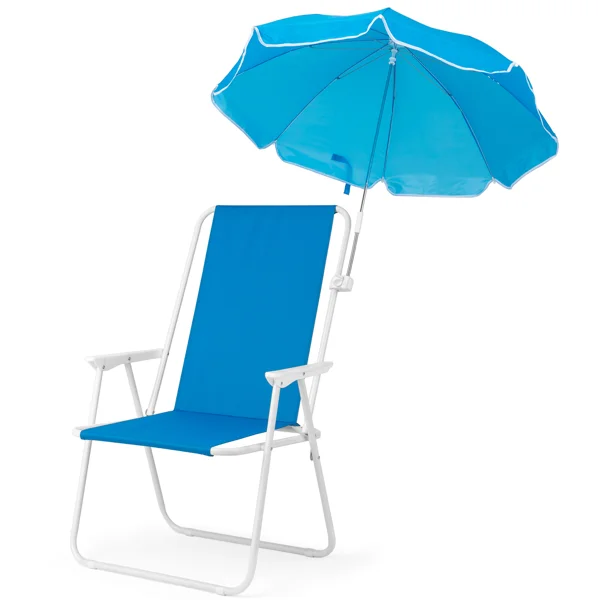 1 Pack Heavy Duty Steel Beach Chair with Umbrella, XL Size 15" Seat Height Royal Blue, Oxford Cloth with Support Bar, Single Position Adjustable, 120kg Load view 2