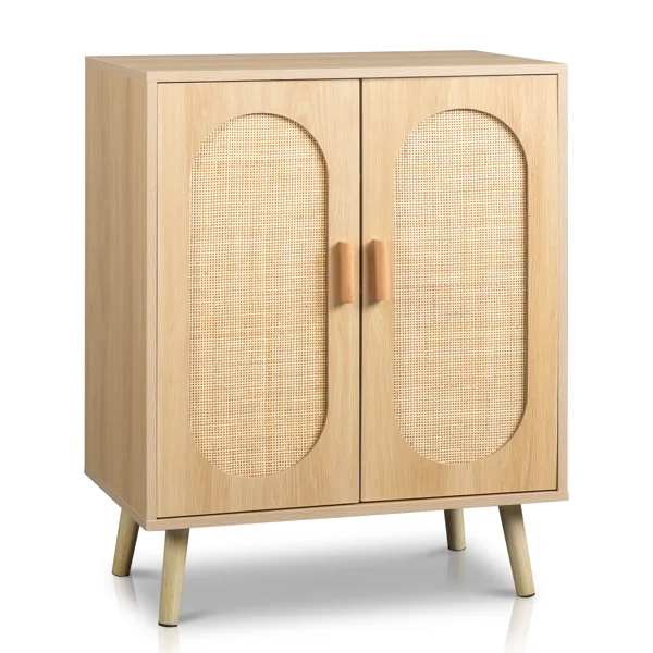 Modern Rattan Shoe Storage Cabinet with Double Doors and Adjustable Shelves, Accent Cabinet for Living Room, Bedroom, Hallway view 3