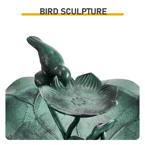 50*50*86cm Dark Green Resin Bird Bath With Lotus Edge & Feeder Tray view 2