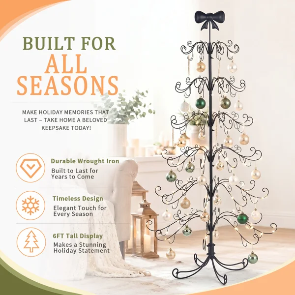 6ft Black PVC Metal Artificial Christmas Tree with Bow Topper, No Extra Ornaments, Daily Decor Tree view 3