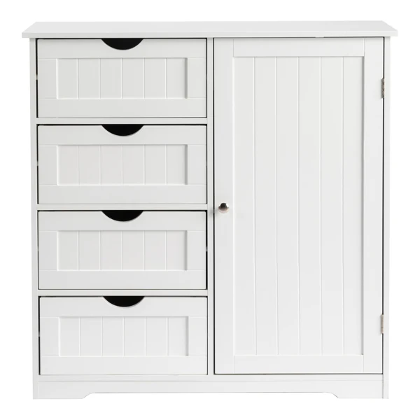 White MDF with paint finish + melamine veneer on particleboard, vertical stripes, 80*30*80cm, 4 drawers, 1 door, bathroom vanity