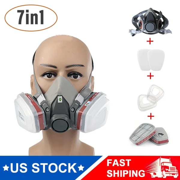 1 Pack 7in1 Half Face Mask, Two Filters Included - Facepiece (Not NIOSH approved)