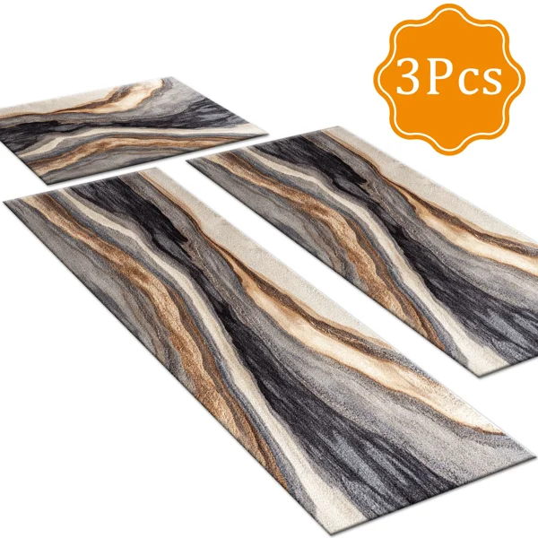 Three-piece kitchen rug set, non-slip and washable, abstract pattern kitchen hallway rug, soft and comfortable, suitable for sinks, floors, entrances, hallways and bathrooms. view 2