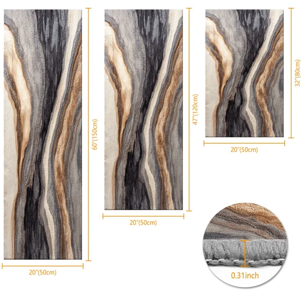 Three-piece kitchen rug set, non-slip and washable, abstract pattern kitchen hallway rug, soft and comfortable, suitable for sinks, floors, entrances, hallways and bathrooms. view 3