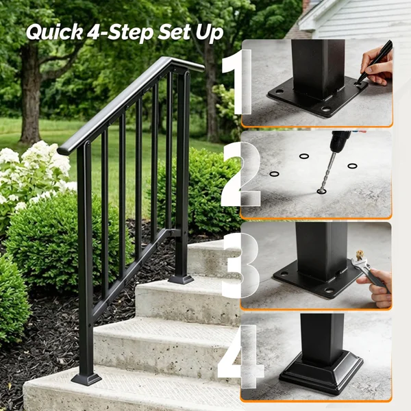 Handrails for Outdoor Steps Fits 2 to 3 Steps view 3