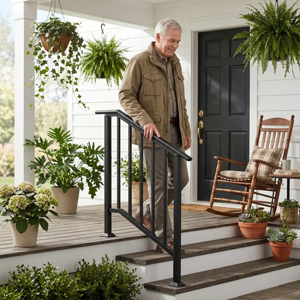Handrails for Outdoor Steps Fits 2 to 3 Steps view 5