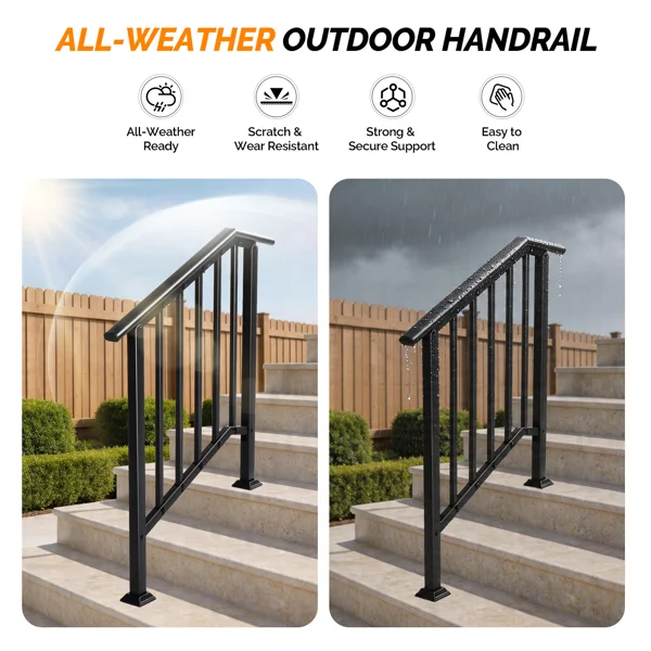 Handrails for Outdoor Steps Fits 2 to 3 Steps view 6