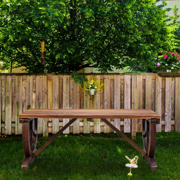2-Person Rustic Garden Bench, Outdoor Wagon Wheel Porch Bench for Backyard Patio Garden, Brown view 3