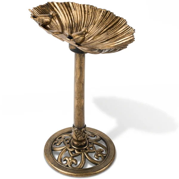 50*36*81cm Antique Bronze Resin Bird Bath With Shell Edge & 1.4W Solar Fountain view 6