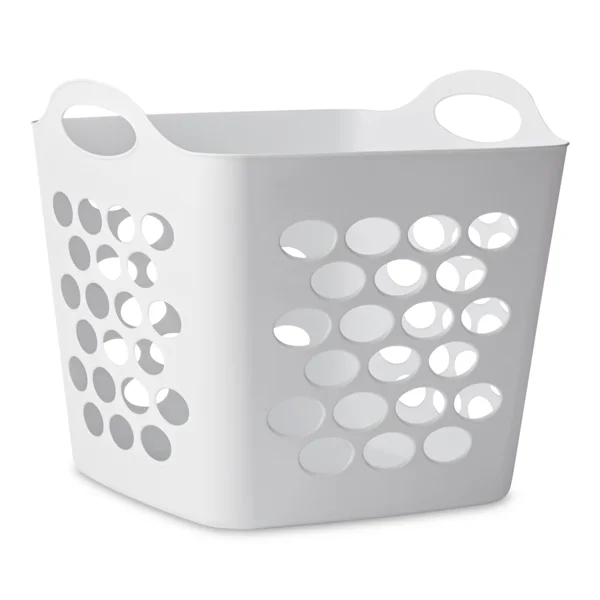 (4 pack)Plastic Laundry Hamper, Flexible Square, Breathable with Handles, White view 3