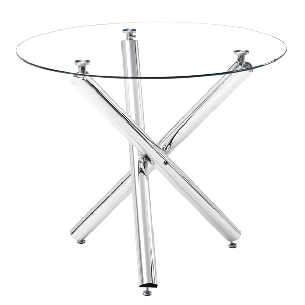 90*90*75cm Round Glass Dining Table Transparent Glass Table Leg Cross Design