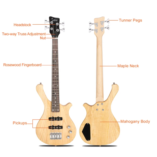 【Do Not Sell on Amazon GW101 36in Small Scale Electric Bass Guitar Suit With Mahogany Body SS Pickups, Guitar Bag, Strap, Cable Burlywood view 3