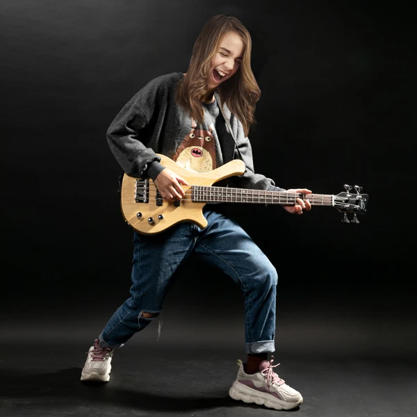 【Do Not Sell on Amazon GW101 36in Small Scale Electric Bass Guitar Suit With Mahogany Body SS Pickups, Guitar Bag, Strap, Cable Burlywood view 6