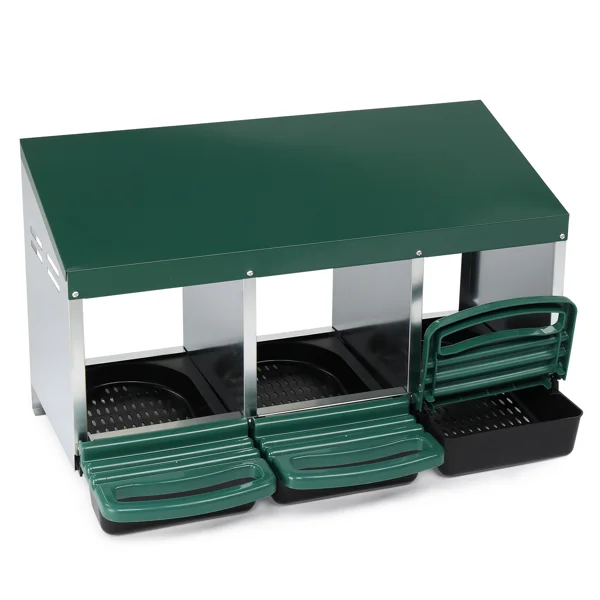 3 Compartment Roll Out Chicken Nesting Box with Plastic Basket, Egg Nest Box Chicken Laying Box Hens Chicken Coop Box, Green view 5