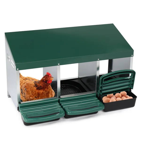 3 Compartment Roll Out Chicken Nesting Box with Plastic Basket, Egg Nest Box Chicken Laying Box Hens Chicken Coop Box, Green view 6