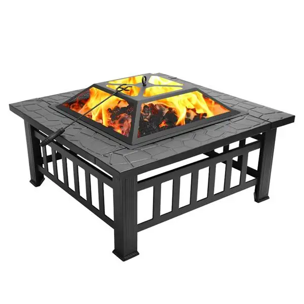 Portable Courtyard Metal Fire Pit with Accessories Black view 4