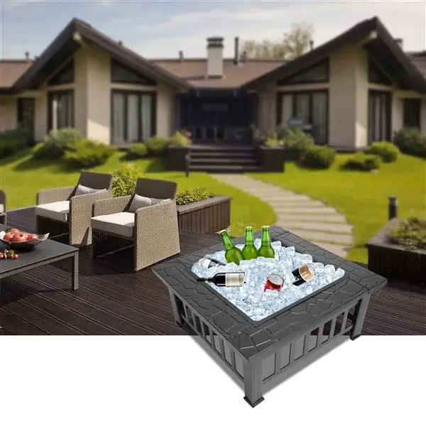 Portable Courtyard Metal Fire Pit with Accessories Black view 5