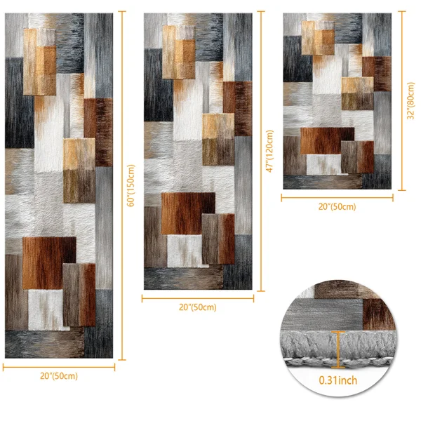 Three-piece kitchen rug set, non-slip and washable, abstract pattern kitchen hallway rug, soft and comfortable, suitable for sinks, floors, entrances, hallways and bathrooms. view 3