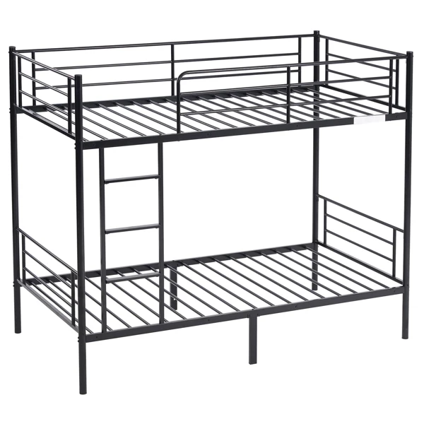 Iron Bed Bunk Bed with Ladder for Kids Twin Size Black