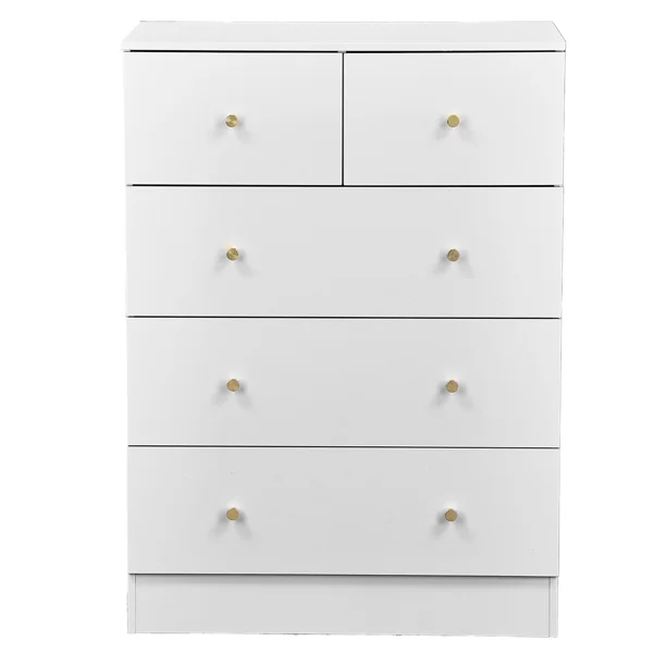 25.98"*15.75"*35.83"(L*W*H) 4-Tier 5-Drawer Cabinet Drawer Dresser with Gold Handles White view 2