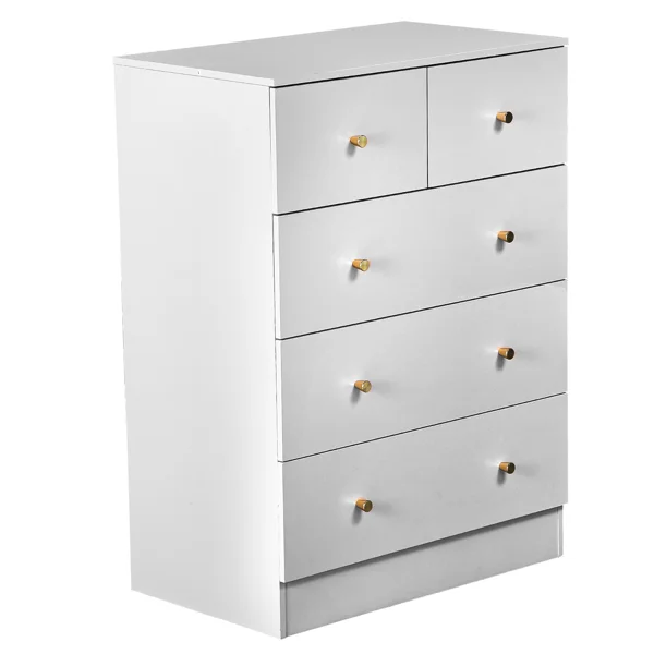 25.98"*15.75"*35.83"(L*W*H) 4-Tier 5-Drawer Cabinet Drawer Dresser with Gold Handles White view 3