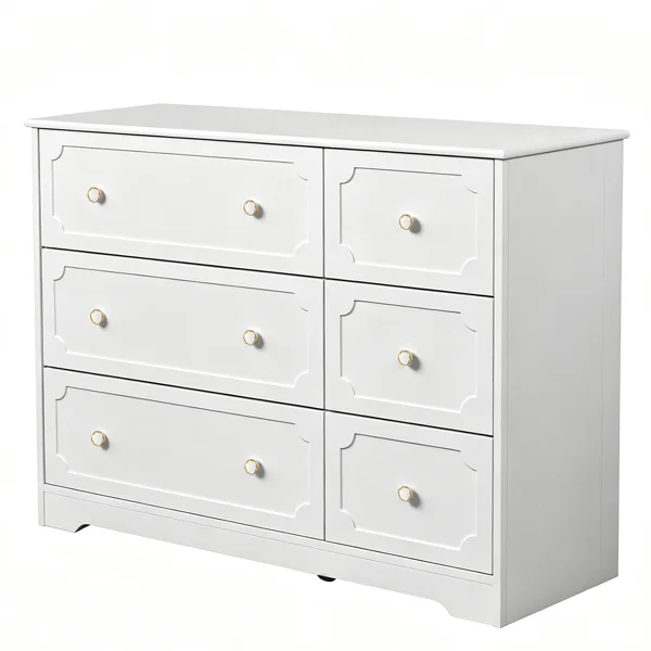 Left 3 Large Drawers + Right 3 Small Drawers MDF Painted Drawer Cabinet 42.52*15.75*32.28in White view 4