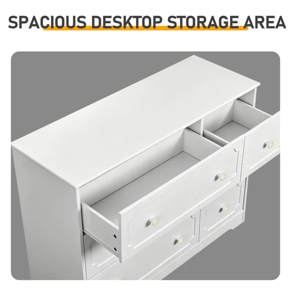 Left 3 Large Drawers + Right 3 Small Drawers MDF Painted Drawer Cabinet 42.52*15.75*32.28in White view 6
