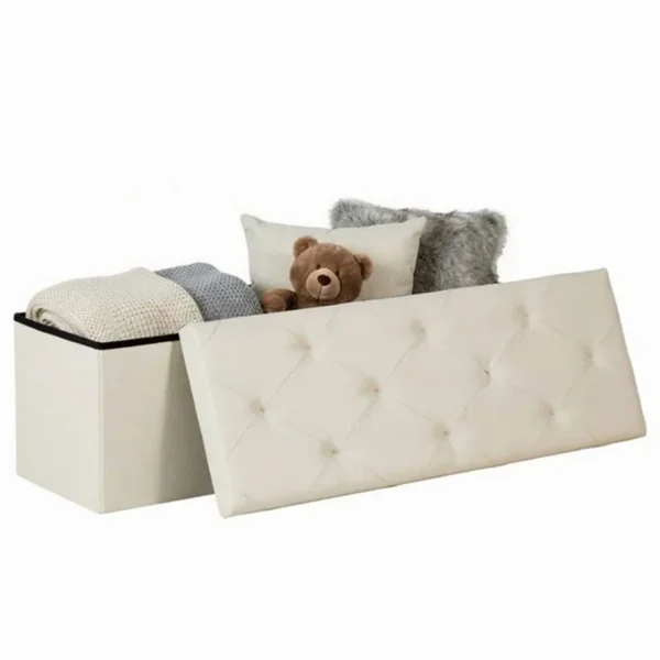 43 Inches Folding Storage Ottoman Bench, Storage Chest, Foot Rest Stool, Bedroom Bench with Storage, Beige (Shipment from Walmart)