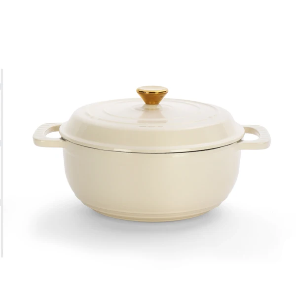 Cast iron 5QT cooking pot - ceramic white - comes with two silicone gloves - Enamel pot view 2