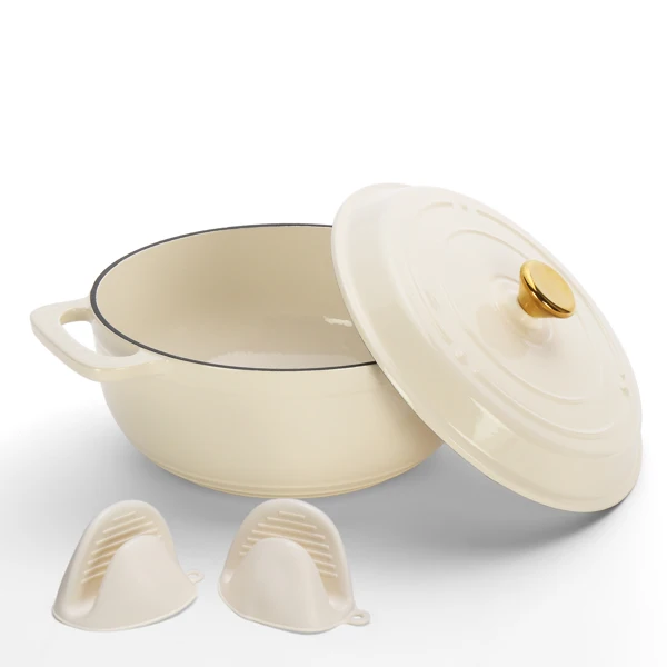 Cast iron 5QT cooking pot - ceramic white - comes with two silicone gloves - Enamel pot view 4