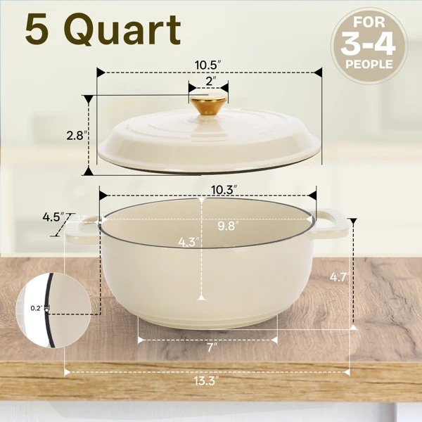 Cast iron 5QT cooking pot - ceramic white - comes with two silicone gloves - Enamel pot view 6