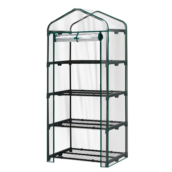 4 Tier Mini Greenhouse with PVC Cover & Roll-Up Zipper Door, Portable Waterproof Greenhouse for Garden Backyard, 27" x 19" x 62", Transparent