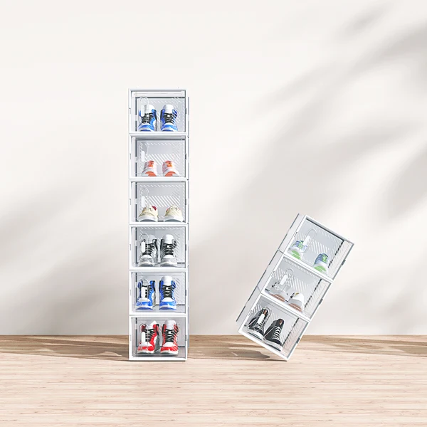 12-Piece Medium White Plastic Mesh Shoe Box Set - 35.00*25.00*19.00cm, Modular Design for Home Storage
