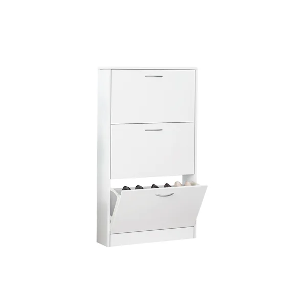 Shoe Cabinet for Entryway, White Narrow Shoe Storage Cabinet Flip Down Shoe Rack Wood 3 Tier Shoe Organizer for Home and Apartment view 5
