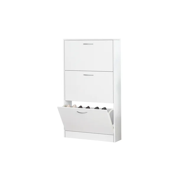 Shoe Cabinet for Entryway, White Narrow Shoe Storage Cabinet Flip Down Shoe Rack Wood 3 Tier Shoe Organizer for Home and Apartment view 6