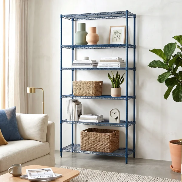 5-layer adjustable shelf Display Rack Iron household shelf with adjustable feet 29.13*13.39*59.06in Navy Blue