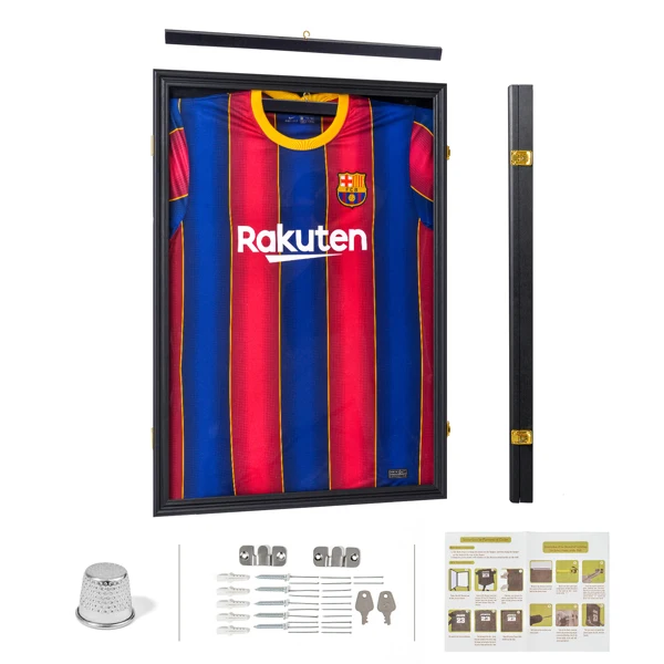 Shirt Display Frame With UV Resistant Acrylic and Hanger, Wall Mounted Baseball Basketball Football Hockey Shirt Display Frame Black view 3