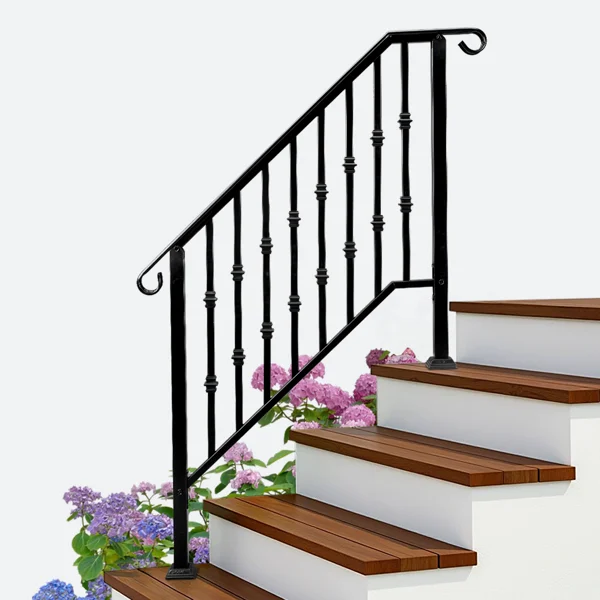 Matte Black Outdoor 3 Level Iron Handrail view 2