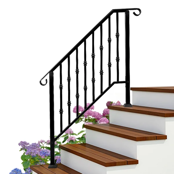 Matte Black Outdoor 3 Level Iron Handrail view 5