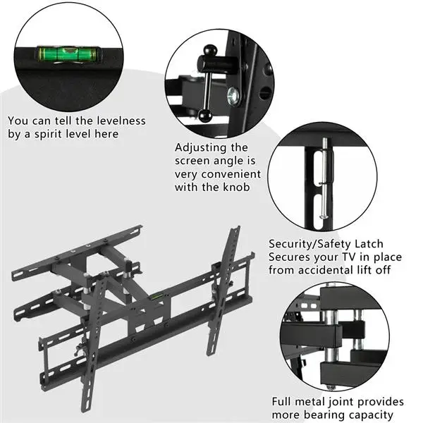 TMDS-204 32"-70" 110Lbs VESA600*400 Full Motion TV Wall Mount Tilt Range 0-15° view 3