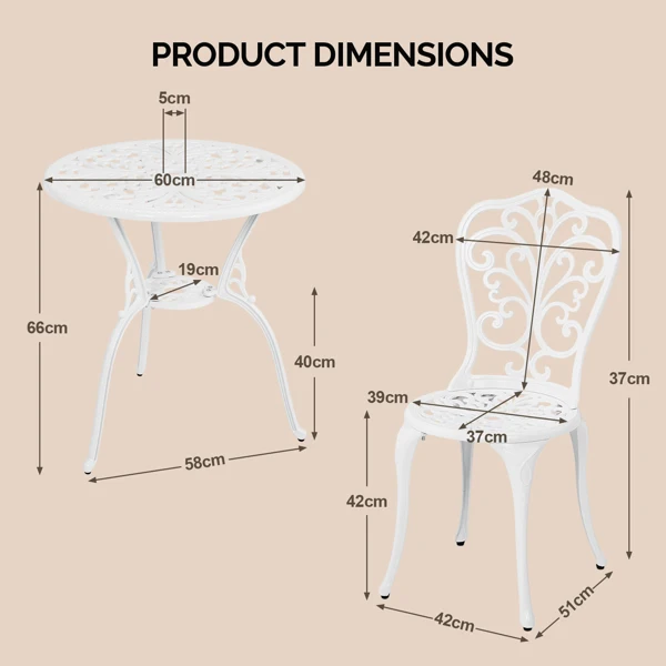 3 PCS Outdoor Bistro Set, All-Weather Cast Aluminum Butterfly Bistro Table and Chairs Set of 2, Patio Bistro Set for Backyard, Garden, Balcony(White) view 5