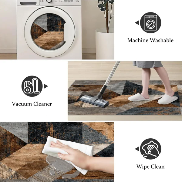 Three-piece kitchen rug set, non-slip and washable, abstract pattern kitchen hallway rug, soft and comfortable, suitable for sinks, floors, entrances, hallways and bathrooms. view 4