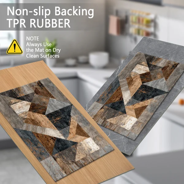 Three-piece kitchen rug set, non-slip and washable, abstract pattern kitchen hallway rug, soft and comfortable, suitable for sinks, floors, entrances, hallways and bathrooms. view 5