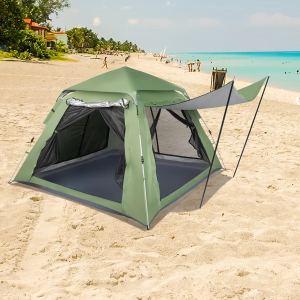 240*240*150cm Spring Quick Open Four-Person Family Tent Camping Tent Green view 4