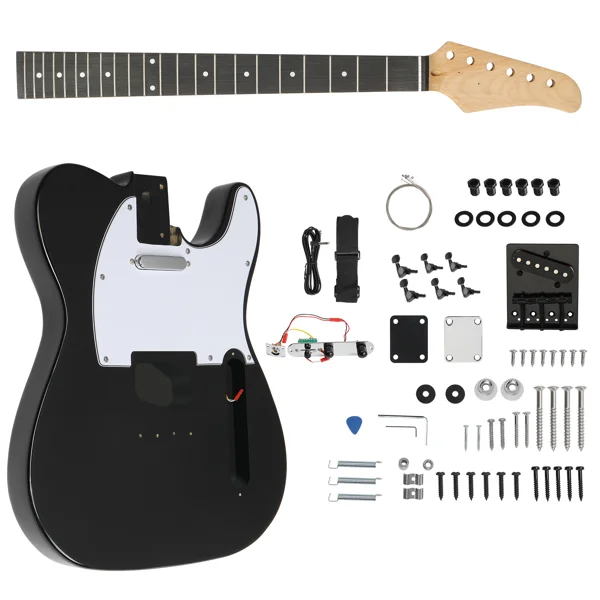 DIY 6 String TL Style Electric Guitar Kits with Mahogany Body, Maple Neck and Accessories Black view 3