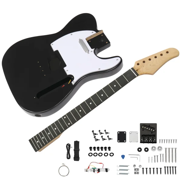 DIY 6 String TL Style Electric Guitar Kits with Mahogany Body, Maple Neck and Accessories Black