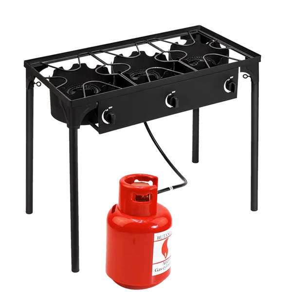 Outdoor Camp Stove High Pressure Propane Gas Cooker Portable Cast Iron Patio Cooking Burner (Three Burner 225000-BTU) view 5