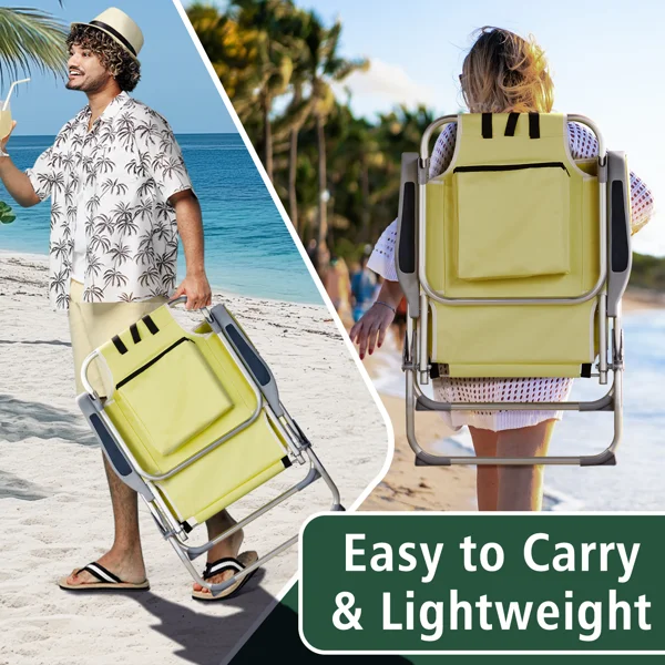 [Same Code:28018871]63*70*99cm Heightened Oxford Cloth Silver White Aluminum Tube Bearing 100kg Beach Chair Yellow view 4