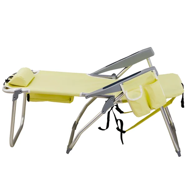 [Same Code:28018871]63*70*99cm Heightened Oxford Cloth Silver White Aluminum Tube Bearing 100kg Beach Chair Yellow view 6